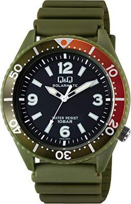 Cue & Cue Herren-Analog-Solaruhr mit wasserdichtem Urethanarmband, Khaki, H064-006