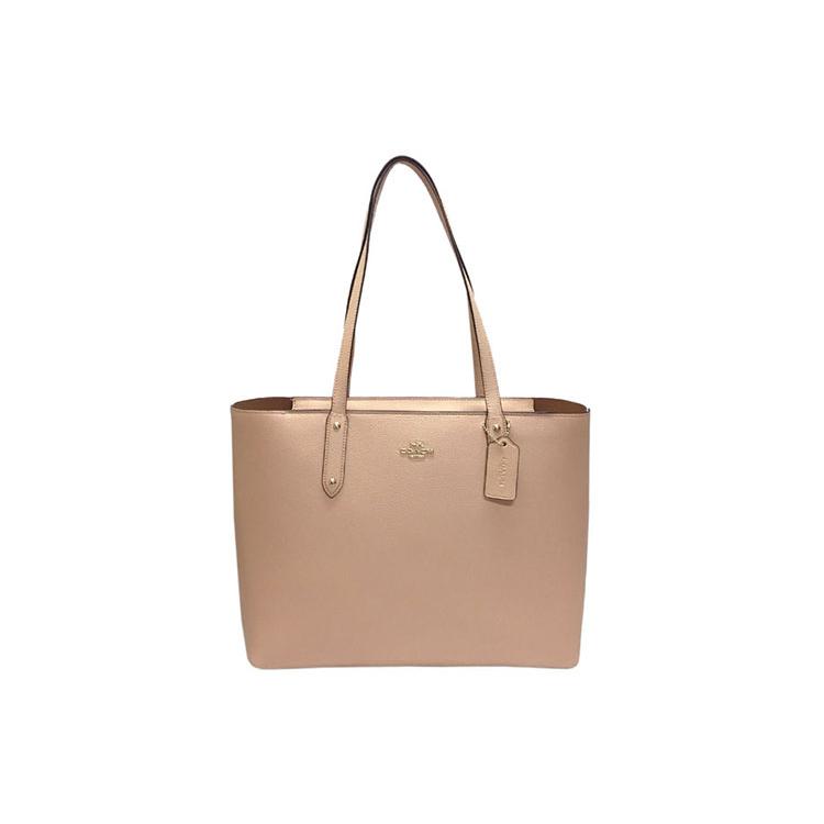 New COACH Central Polished Pebbled Leather Tote Bag Shopping Bag Shoulder Bags Women's Nude Pink 69424-GDEQO