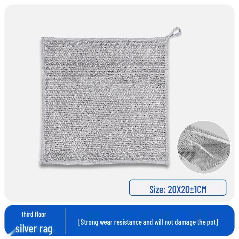Doppellagiger Topfreiniger aus Stahlwolle: Dickes, Antihaftendes Scheuerschwamm mit Silberfaden aus Edelstahl für die Küchenreinigung