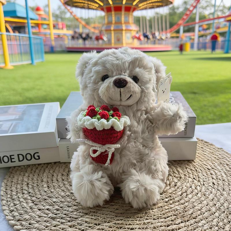 

Teddy Bear Plush Toy With Rose Embellishments For Valentines Day Gift And Collection CreamBearRedFlower