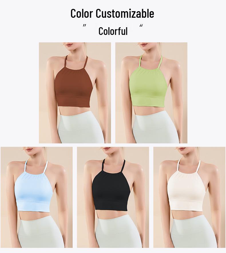 Halter Neck Ruched Yoga Bra with Criss-Cross Back