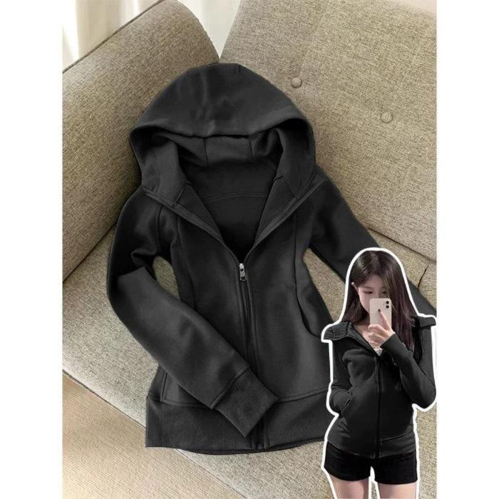 Women s Navy Blue Slim Fit Hooded Sweatshirt Jacket - SpringAutumn 2025 Trendy Dopamine Outfit Medium 2340₽