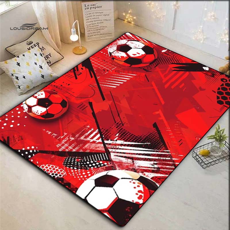 Red Black Graffiti Soccer Ball Art Print Area Rug Football Sports Non‑Slip Rectangular Floor Mat Game Room Living Bedroom Home Decor Rug