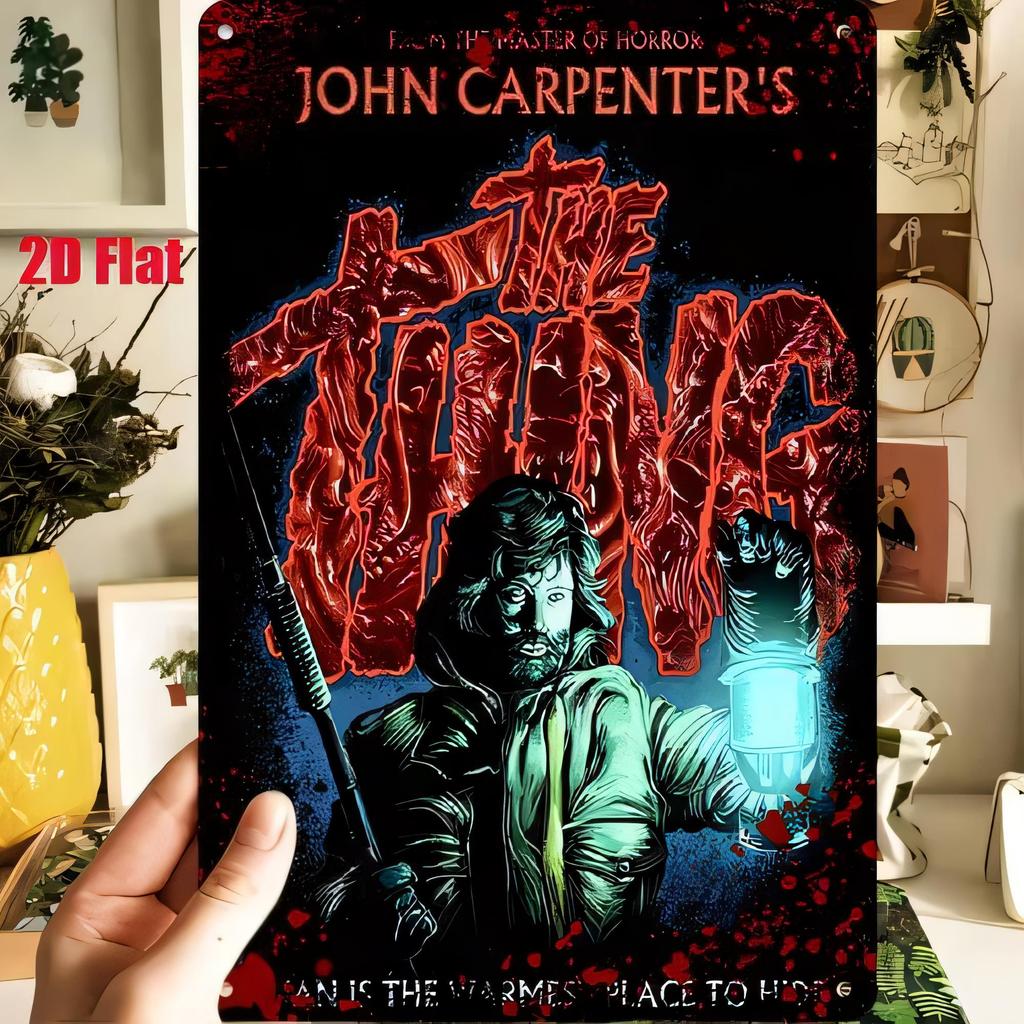 Tin Sign Metal Poster Halloween Theme John Carpenters The Thing Inspired SciFi Wall Art Decor for Bar Pub Man Cave Garage Re