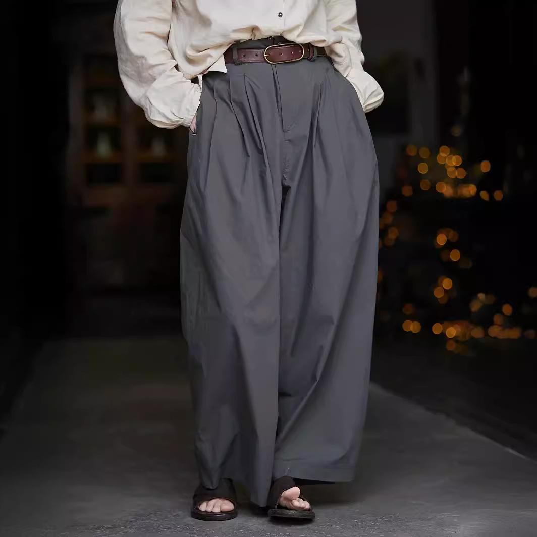 Artistic Retro Green Elephant Wide-Leg Pants with Elastic Waist Large