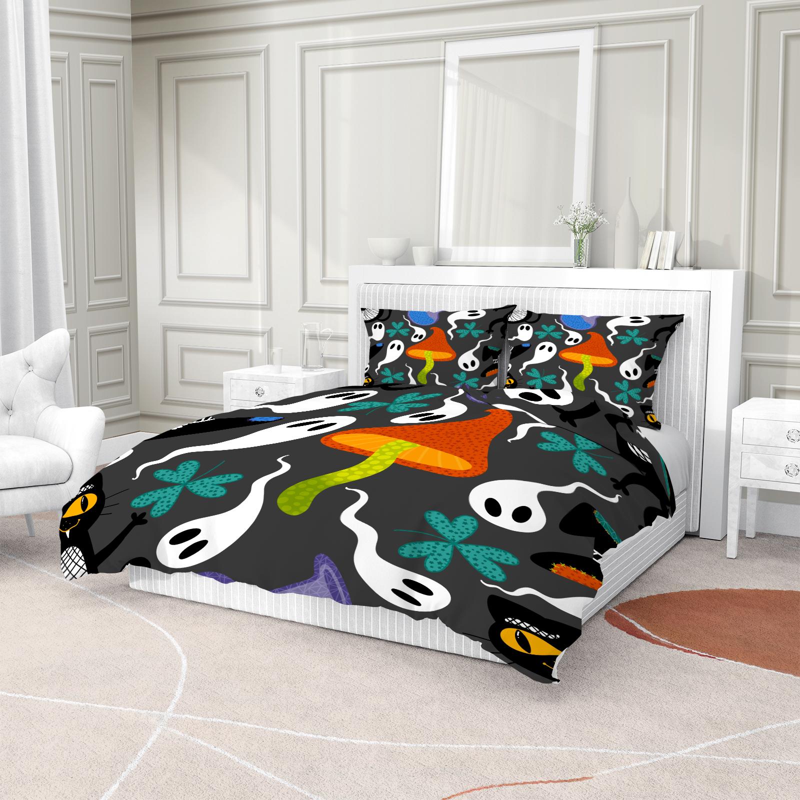 

Комплект постельного белья с пододеяльником с рисунком грибов-призраков, мягкий и уютный, предметы декора для дома и спальни, чтобы помочь вам насладиться идеальным ночным сном UK-Single(135x200cm)&set