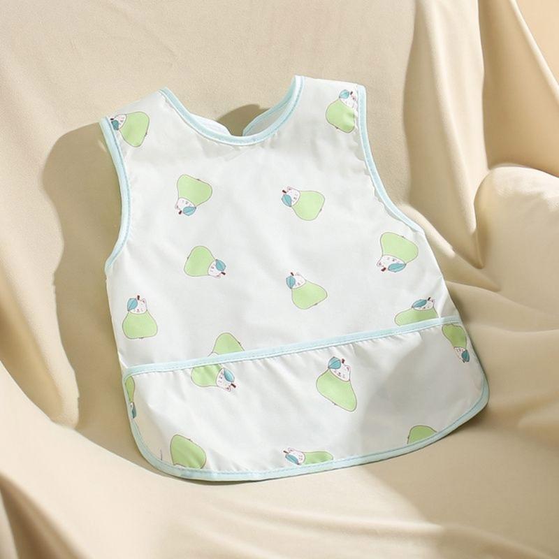 Absorbent Baby Weaning Bib with Food Catcher Pocket for Convenient Eating Machine Washable Reversible Feeding Apron