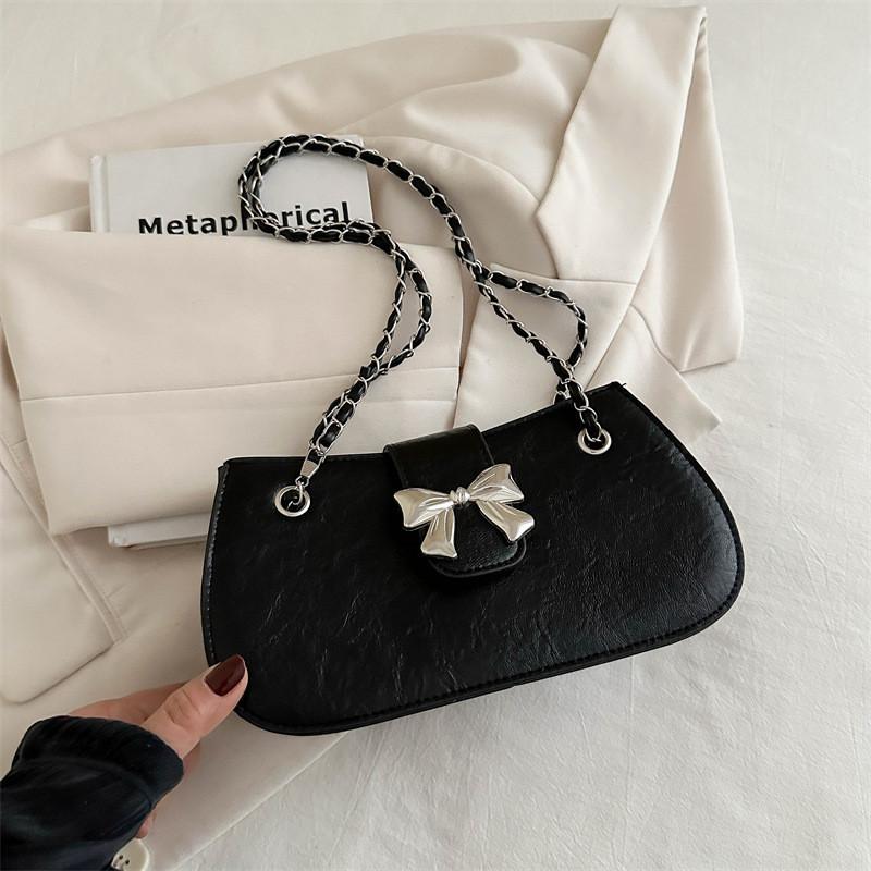 Trendy Street Style Fashion Pu Leather Small Square Handbag With Bow For Women 2024