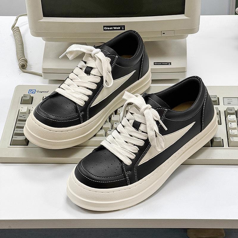 Leather spring and autumn board shoes new trendy shoes platform casual shoes shoes 39 чёрный