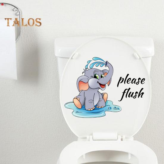 Toilet Sticker Cartoon Elephant Pattern Wall Tile Sticker Decal Self-adhesive Waterproof Bathroom Toilet Wall Decal for Home Decor