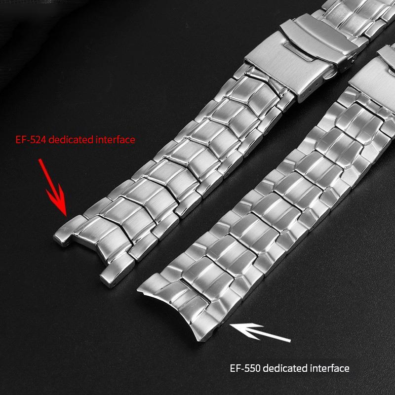 Classic 22mm Stainless Steel Watchband For Casio EF-550 EF-524 Silver Strap Deployment Buckle Bracelet Metal Belt Men's Watch Chain