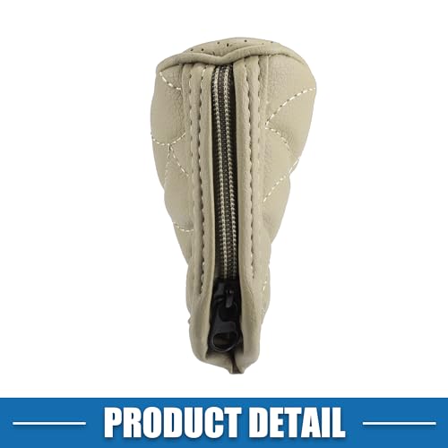 A ABSOPRO Car Shift Knob Cover for Universal Vehicles Interior Shift Gear Cover Trim Accessories Zipper Style Decorative Artificial Leather Beige