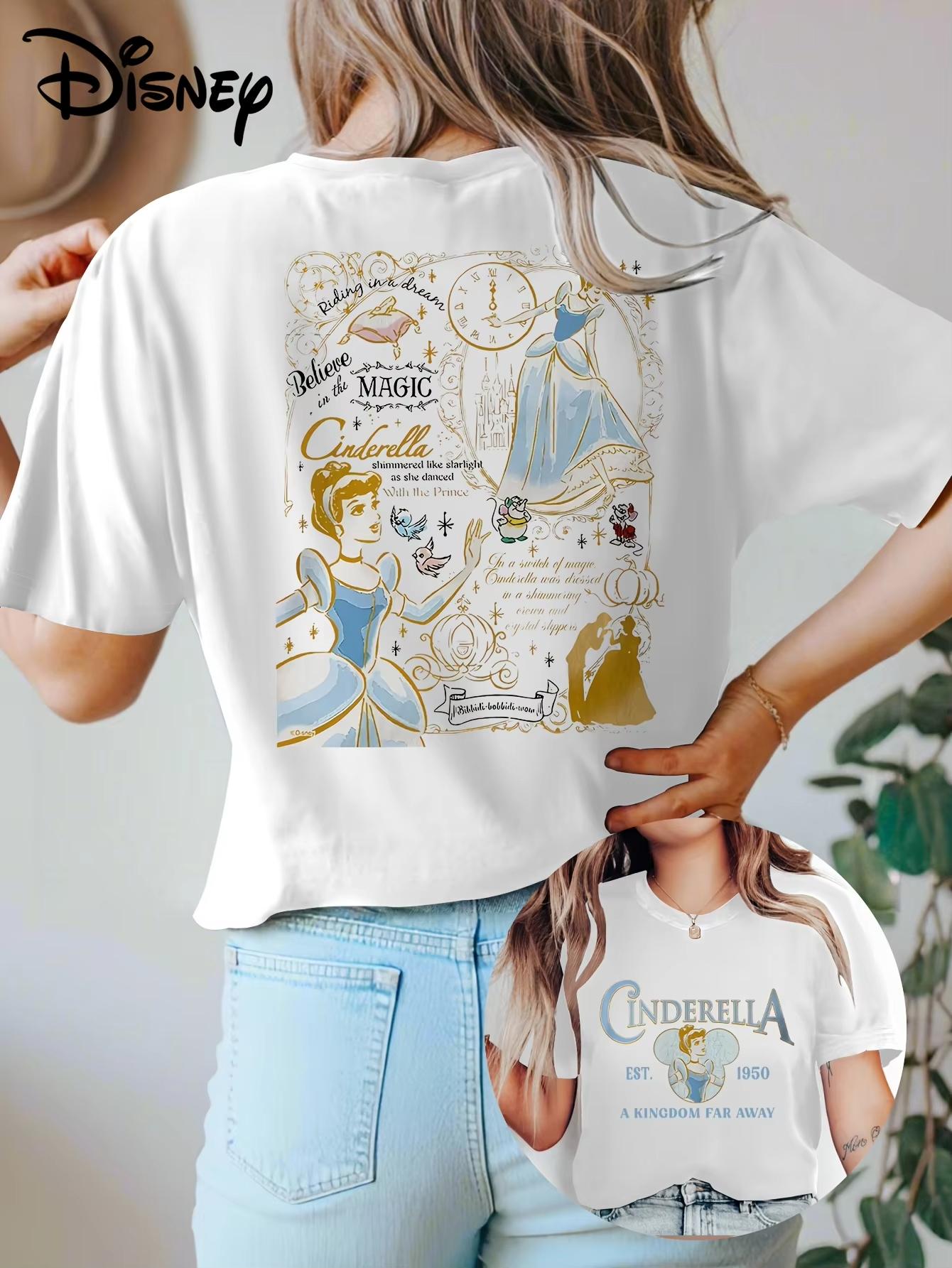 

Disney Золушка Принцесса Девочка Летняя Футболка Семейная Одежда Родитель-Ребенок Повседневная Спортивная Свободная Удобная С Коротким Рукавом Женский Топ 4XL