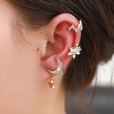 New Fashion Crystal U-shaped Clip Earrings Luxury Metal Butterfly Star Moon Ear Cuff No Piercing Earrings Women Minimalist Jewelry