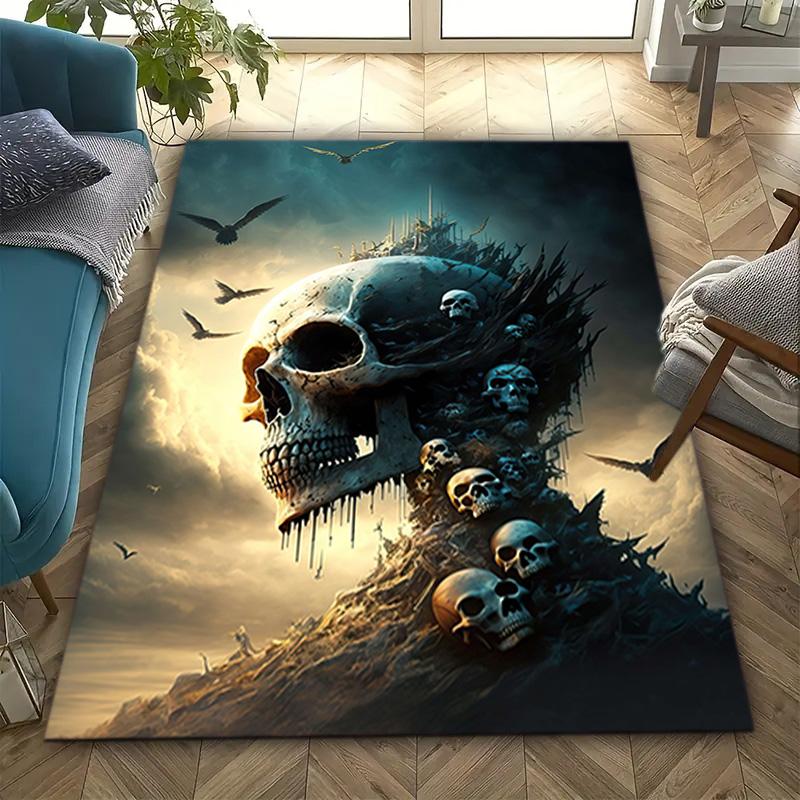 1 STKS Schedel Donker Gotisch Patroon Bedrukte Tapijt Vloerkleed voor Woonkamer Slaapkamer Huis Bank Decoratie, Antislip Vloermat Vloermat