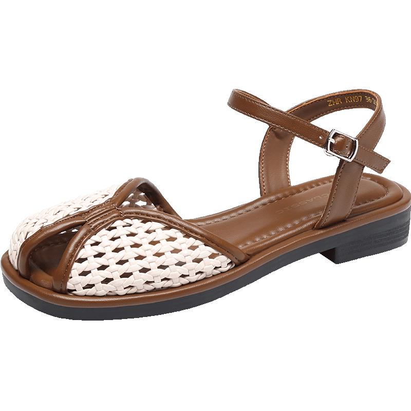 ZHR Women s Retro Woven Closed-Toe Flat Sandals 36