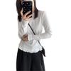 Ruffle Lace Long Sleeve Base Layer: 27% Viscose, 67% Special Polyester, 6% Spandex - Korean Style Artistic Niche.