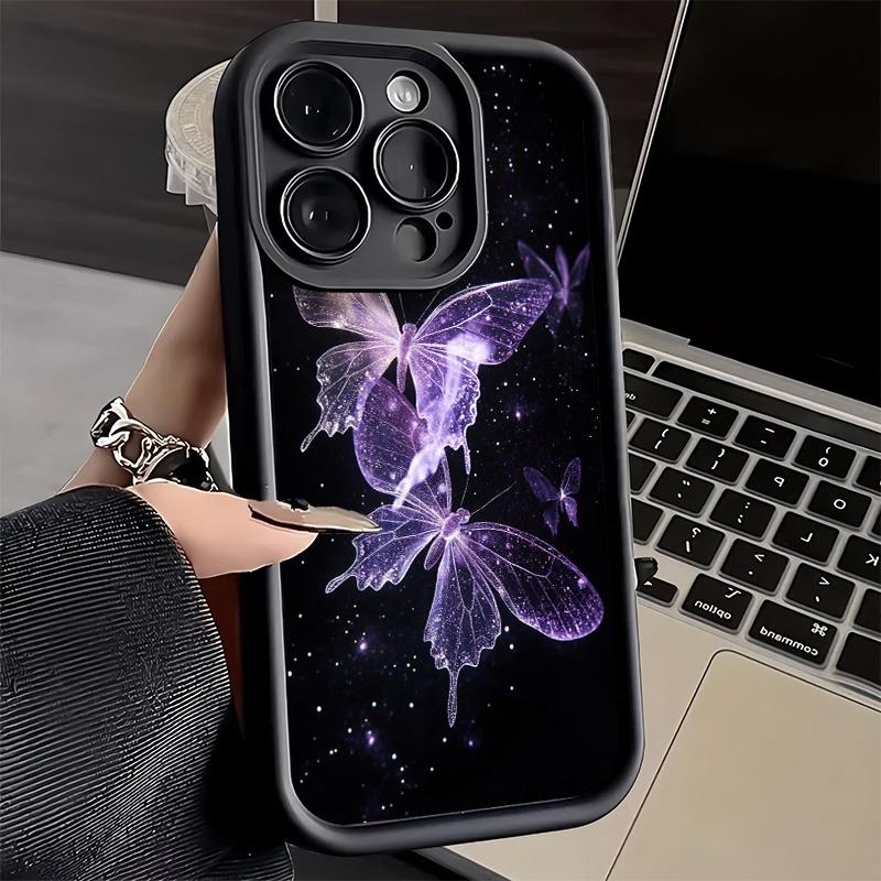 Phone Case for iPhone 17 Air 16E 15 16 Pro Max Beautiful Purple Butterfly Cover 14 Plus 13 12 Mini Soft Shell Silicone Fundas