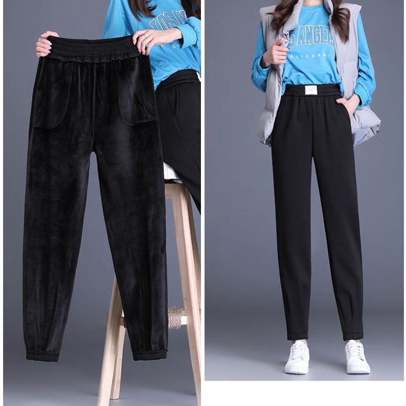 Autumn Winter High Waist Elastic Women's Wide Leg Thicken Warm Pants For Women Loose Woman Trousers Elegant Long Office Lady