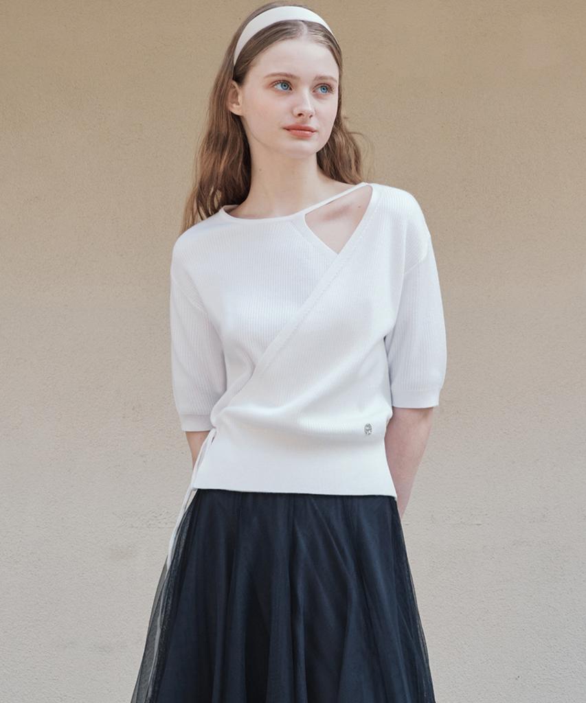 ZEROSTREET [2 Colors] Ribbed Cut-Out Wrap Knit