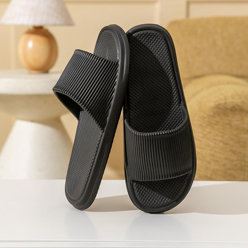Unisex Simple Solid Color Striped Home Slippers Women Comfy EVA Flat Non Slip Bathroom Slippers Ultralight Travel Hotel Slippers