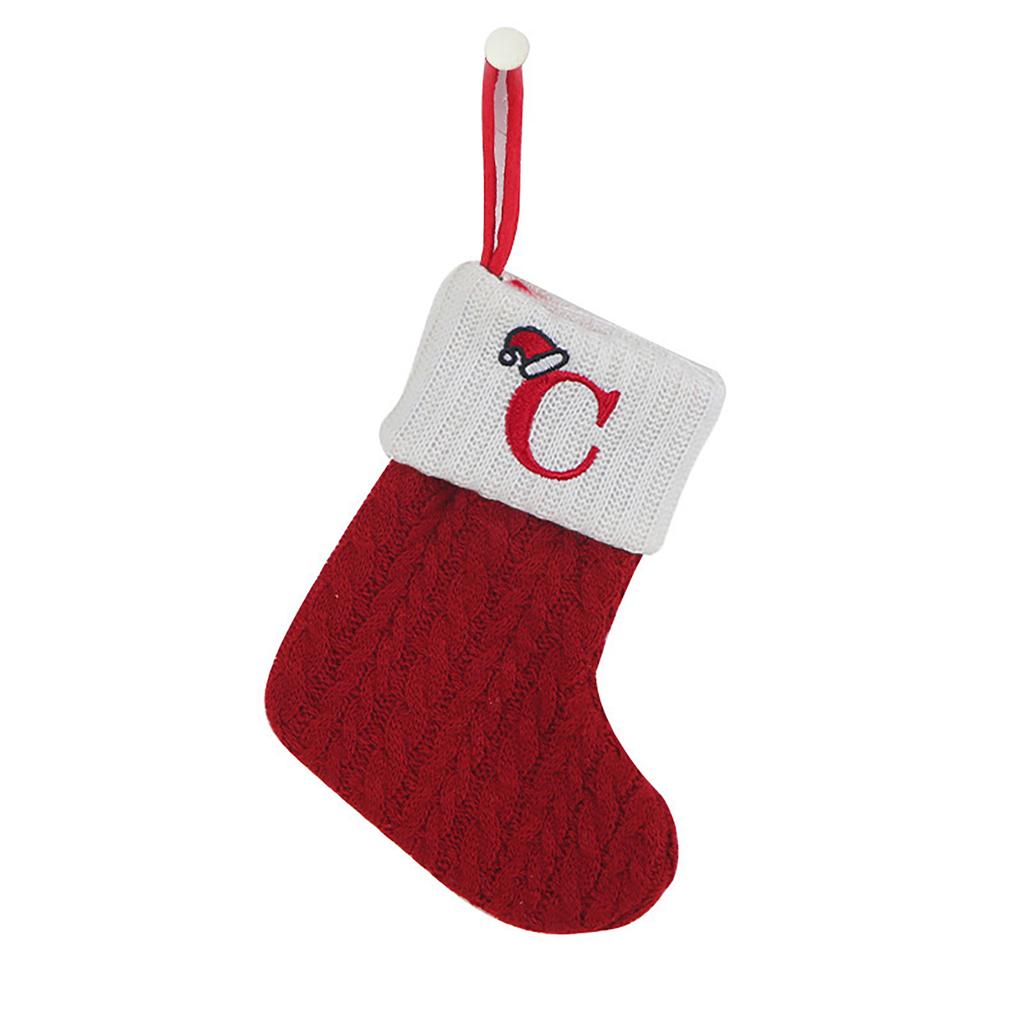 Initials Xmas Stocking Holiday Season Letter Present Premium Knitted Exquisitely Embroidered Stocking Present Bag For Christmas