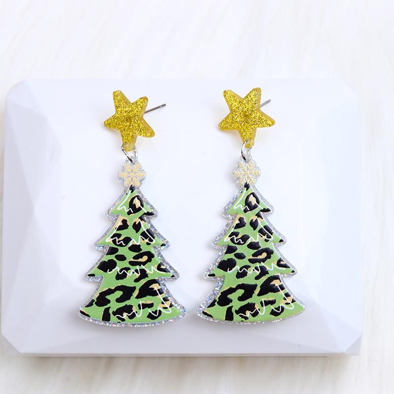 Versatile Women's Christmas Earrings: Five-Pointed Star, Leopard Print, Antlers, Snowflake Acrylic Dangles