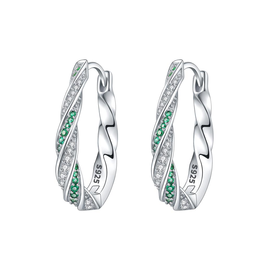 925 Silver Animal Plant Green Series Zircon Hoop Earrings For Women Fashion Jewelry Gift Accessories
