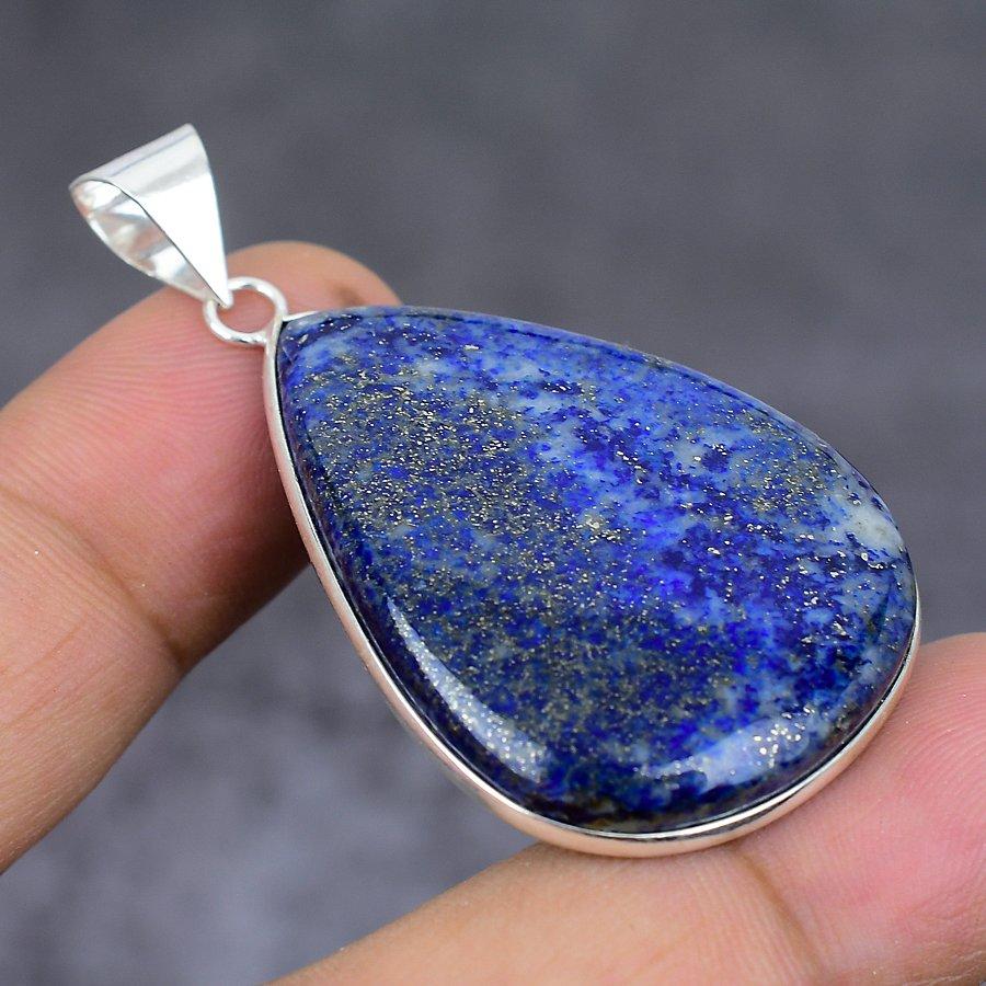 Natural Lapis Lazuli Gemstone 925 Sterling Silver Jewelry Pendant 2.01" v4d08