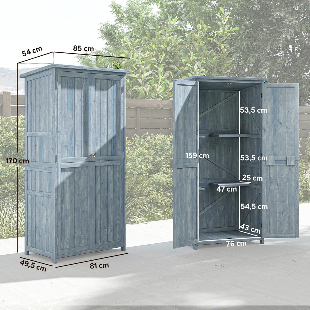 Garden Cabinet Wood Weatherproof Tool Shed with Double Door Magnetic Closure for Garden Terrace 85 X 54 X 170 Cm Gray