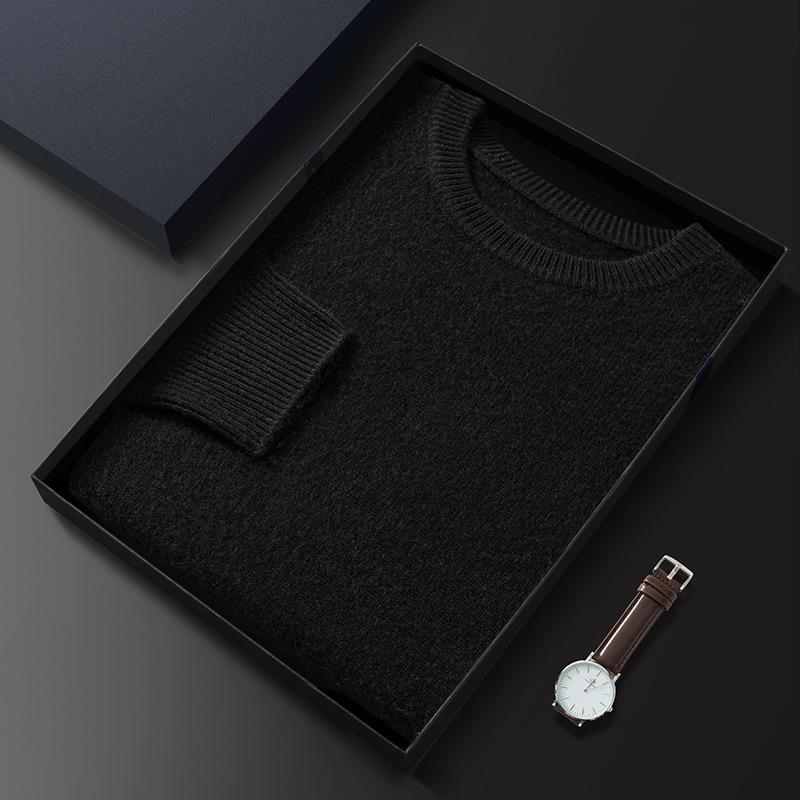 Thickened crew neck cashmere sweater versatile solid color knitted bottomed wool sweater