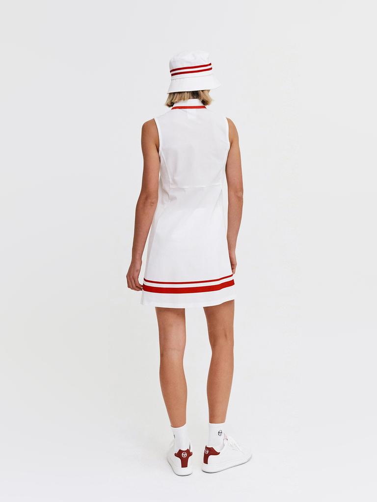 SERGIO TACCHINI W Sabatini Poly Flare Collar Neck Sleeveless Dress (White)