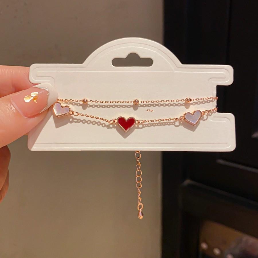 Korean Style Double Layer Pearl Heart Bracelet For Women Casual Fashion Accessory