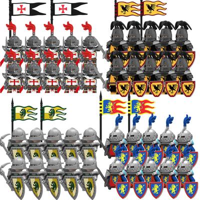 Tropas Blindadas de Caballero Medieval Soldados del Ejército Antiguo Mini Arma Equipo Modelo Bandera Bloques de Construcción Juguetes para Niños Regalos de Cumpleaños