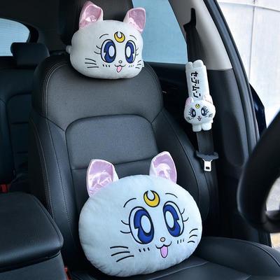Kreslený vankúš na opierku hlavy do auta Roztomilý mačací vankúšik na krk Luna Plyšový vankúš na krk do auta Vankúš na opierku hlavy do autosedačky Kawaii dievčenské autosedačky