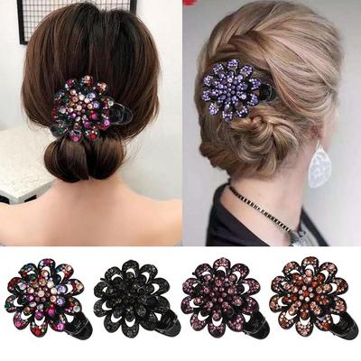 Durable Flexible Hair Claws Hairpins Dovetail Duckbill Pins Crystal Flower Rhinestone Hair Clip