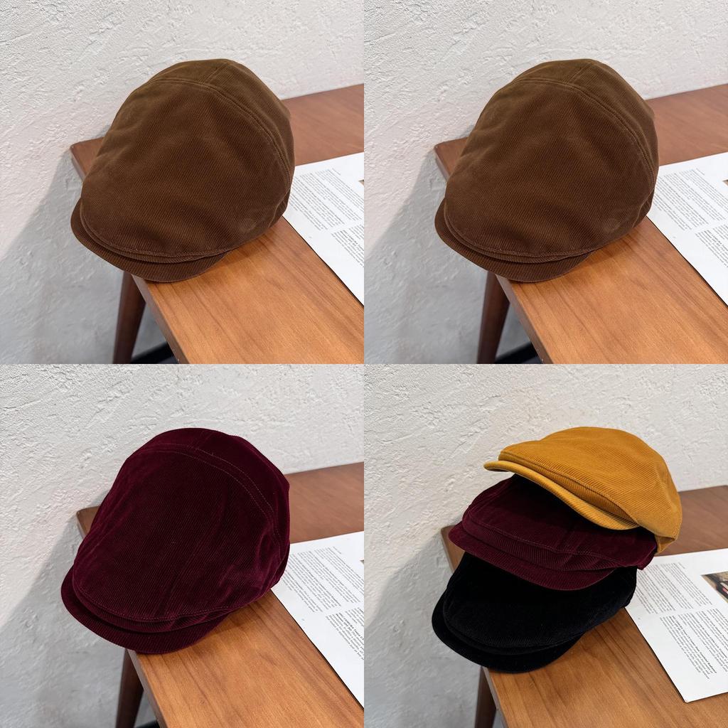 Classic British Style Corduroy Solid Color Cap With Warmth And Sunshade For Fall And Winter