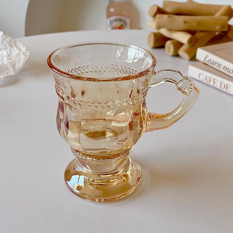 Vintage Coffee Mugs Set of 2 Amber Glass Tea Cups for Latte Yogurt Beverage Christmas Thanksgiving Day Gifts