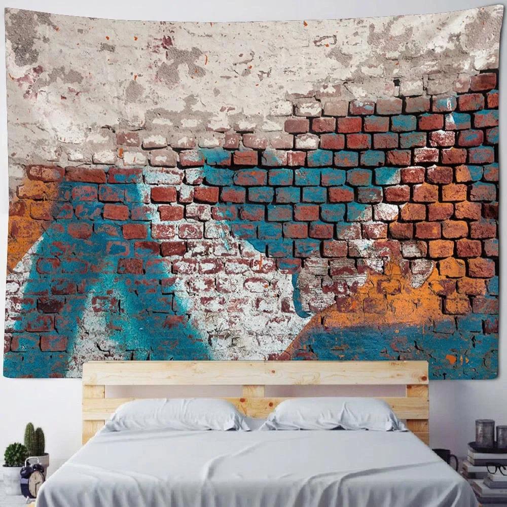 3D Printing Stone Wall Tapestry Vintage Wooden Brick Wall Hanging Cloth Bohemian Psychic Hippie Background Wall Home Decoration