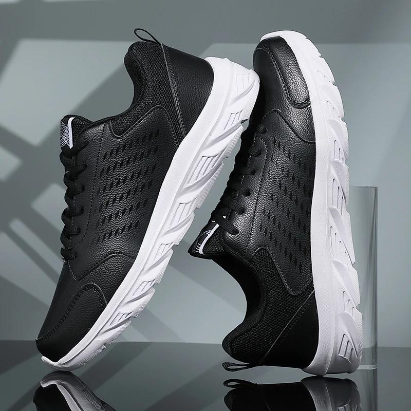 BKQU Men Running Shoes Athletic Leather Sport Shoes Lace-up Men Outdoor Sneakers Lightweight Men Gym Shoes Tenis Masculino