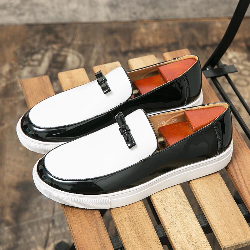 Men's Korean Style Glossy Runway Slip-on Sneakers - Large Size Fashionable Business Casual Shoes