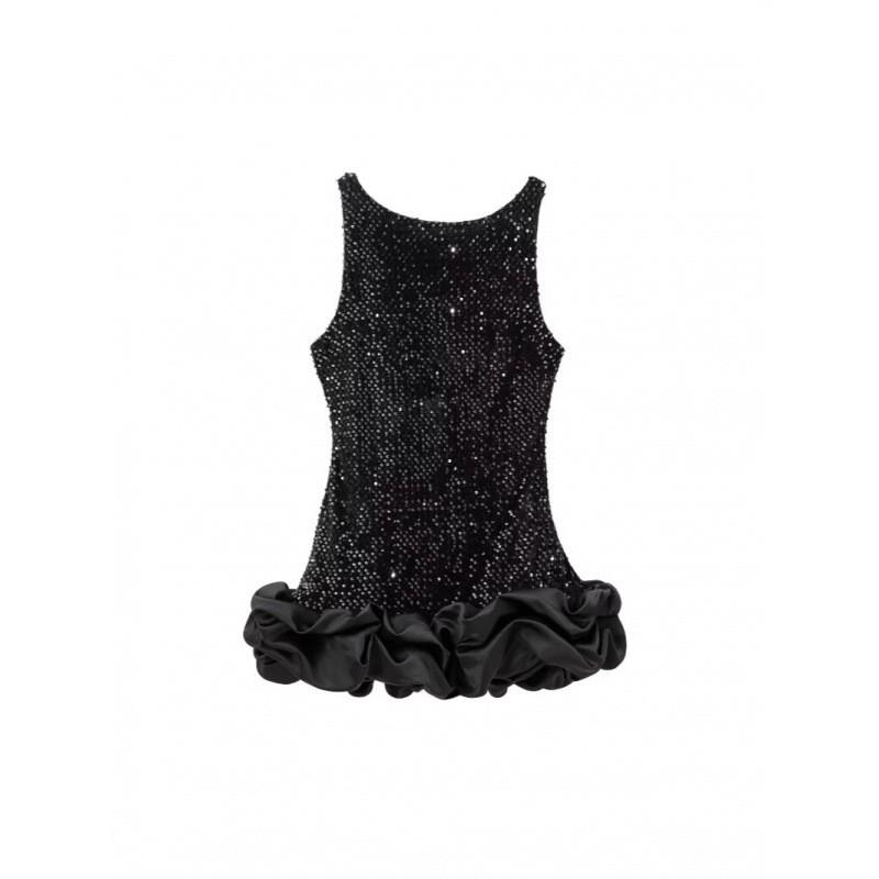 Sequin Sleeveless Slip Mini Dress A-line Flared Hem Party Outfit