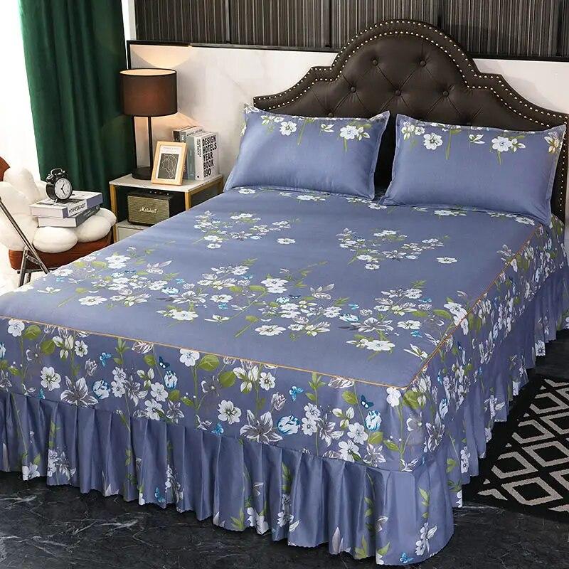3 Pcs Classic Bed Skirt Princess Style Cotton Sheet Set Plain Bedspread for Bed Queen King Size Bed Cover with Pillowcases