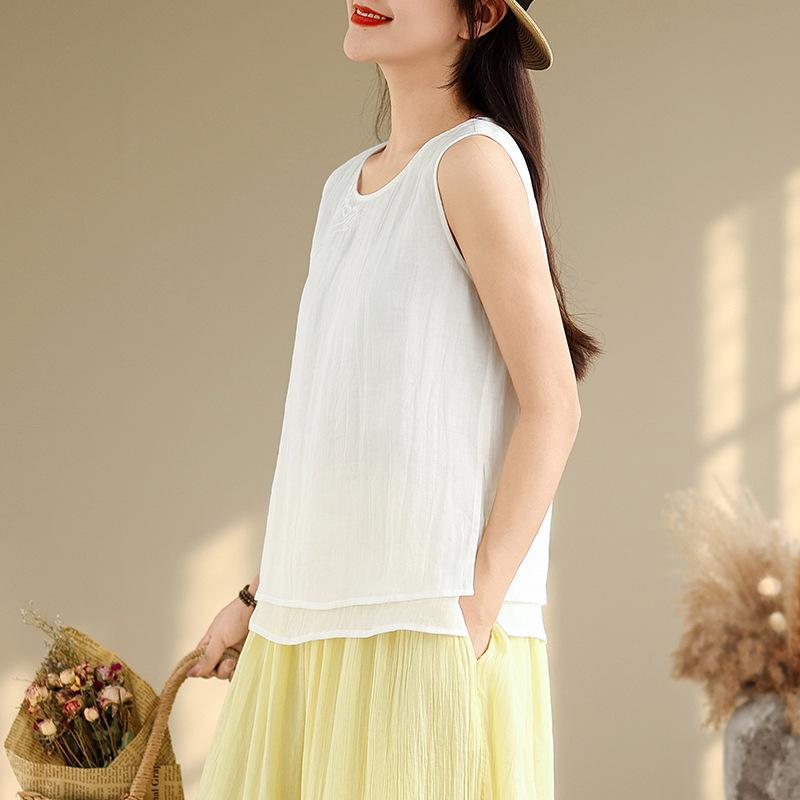 

Women s White Sleeveless Top & Wide-Leg Pants - Summer 2026 New High-End Cotton Collection L