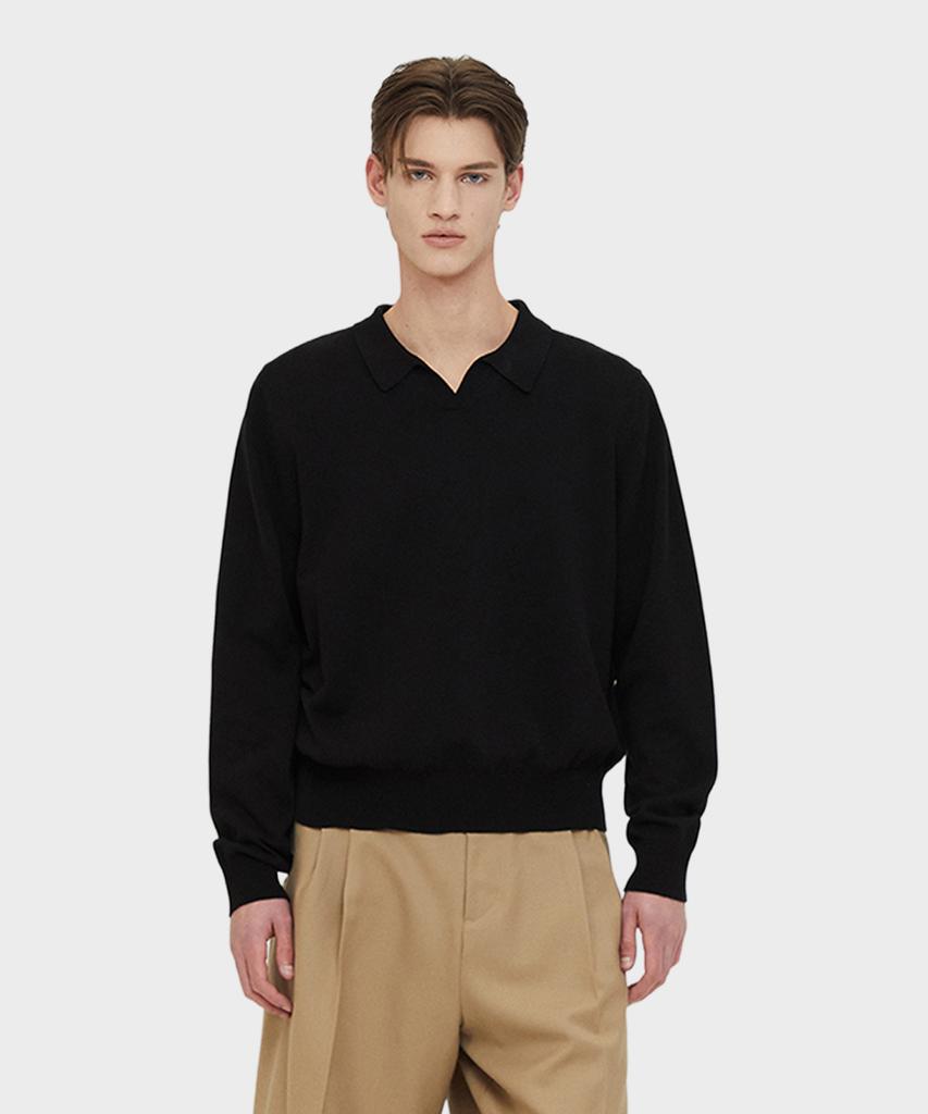 Teildeon Cotton Knit Polo Shirt Black