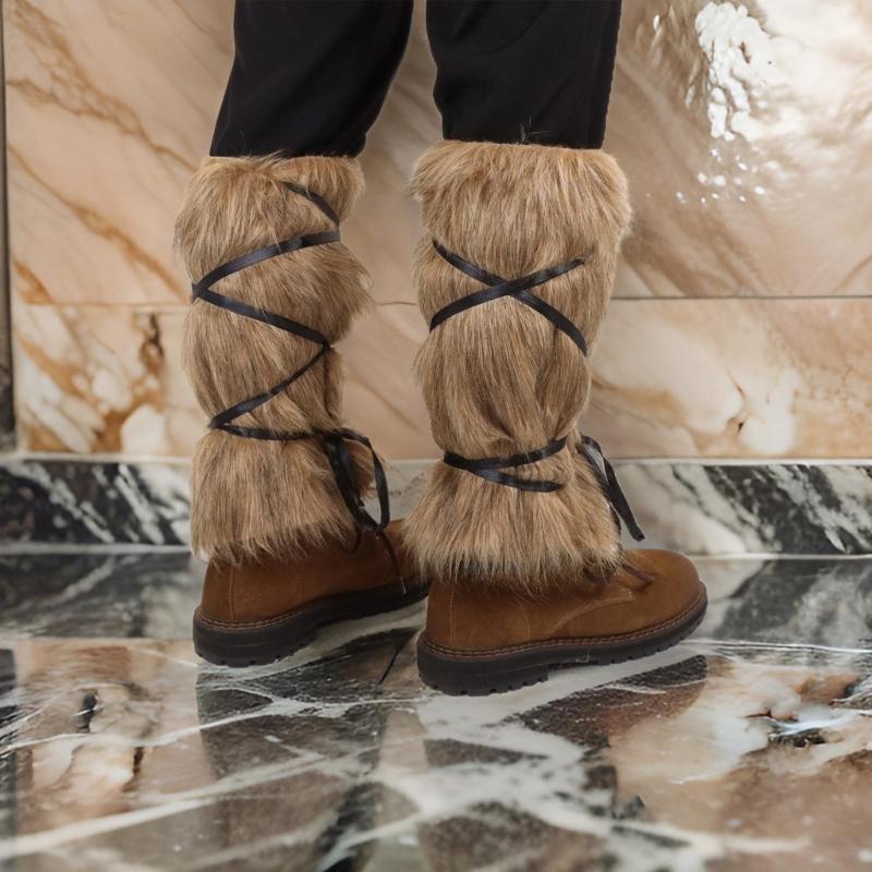 Medieval Furry Leather Leg Warmer with Adjustable Strap Medieval Leg Guard Halloween Cosplay Accessories for Men Women