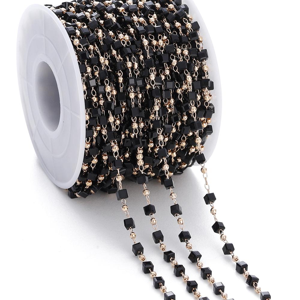 1Meter Colorful Cube Stone with Copper Beads Chains Necklace Chain for DIY Anklet Bracelets Handmade Jewelry Making Accessories