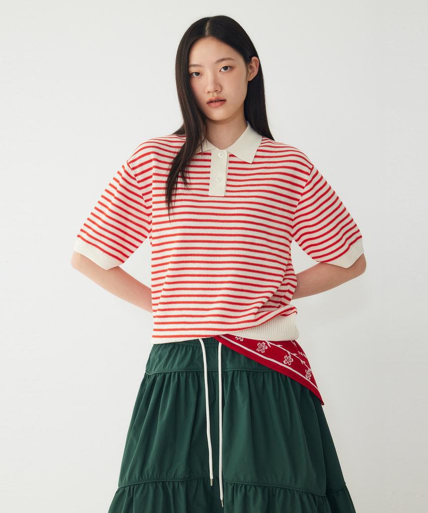 STUDIO TOMBOY Striped Collar Pullover _Red_9176352971