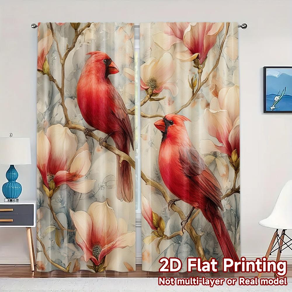 

Set Of 2 Flat Printing Jit Curtains Without Rod Cardinal Blossoms Creative Durable Polyester Modern Thermal Made W100*H70(CM)-Rod Pocket&1PCS
