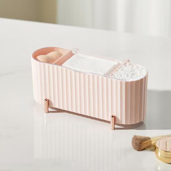 Kosmetik-Baumwoll-Aufbewahrungsbox mit durchsichtigem Deckel Staubdicht Großes Fassungsvermögen 3 Fächer Wattestäbchen Wattepads Halter Organizer Behälter